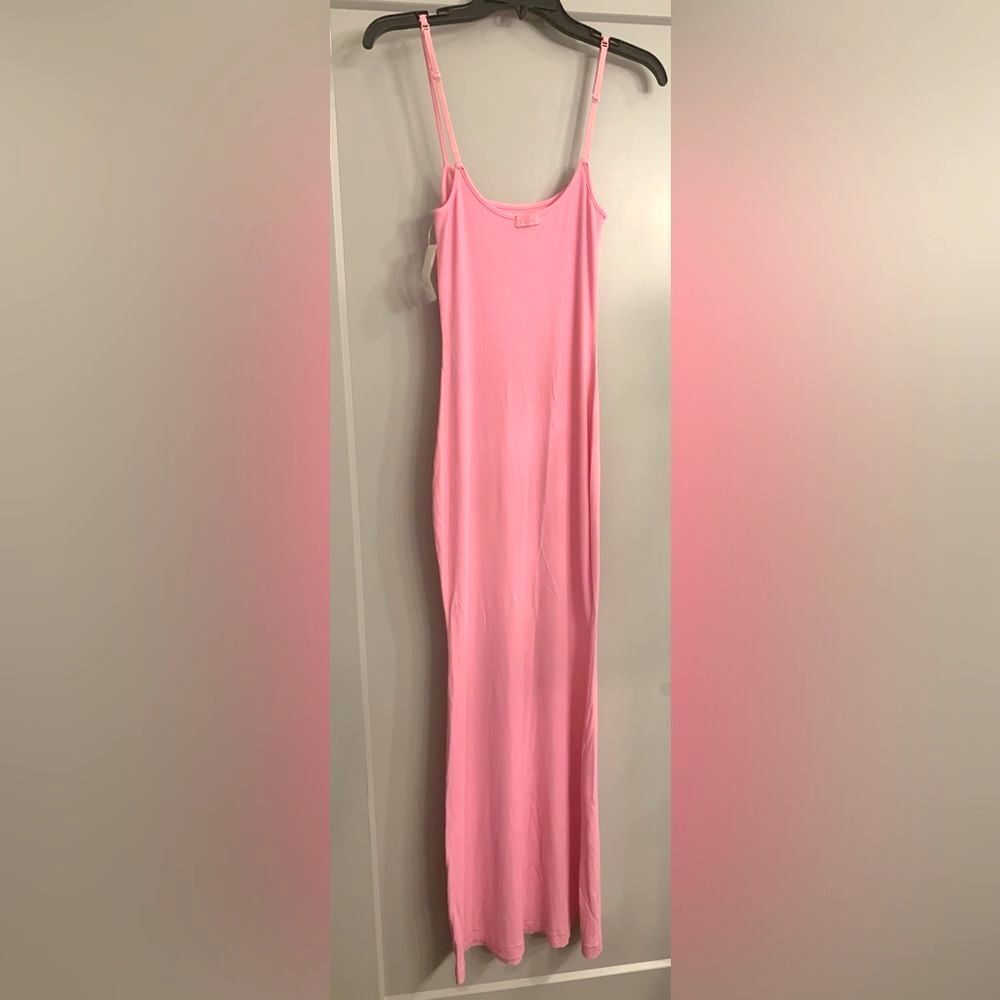 Skims Soft Lounge Long Slip Dress Cotton Candy Pink Size Large Barbiecore - Picture 12 of 13